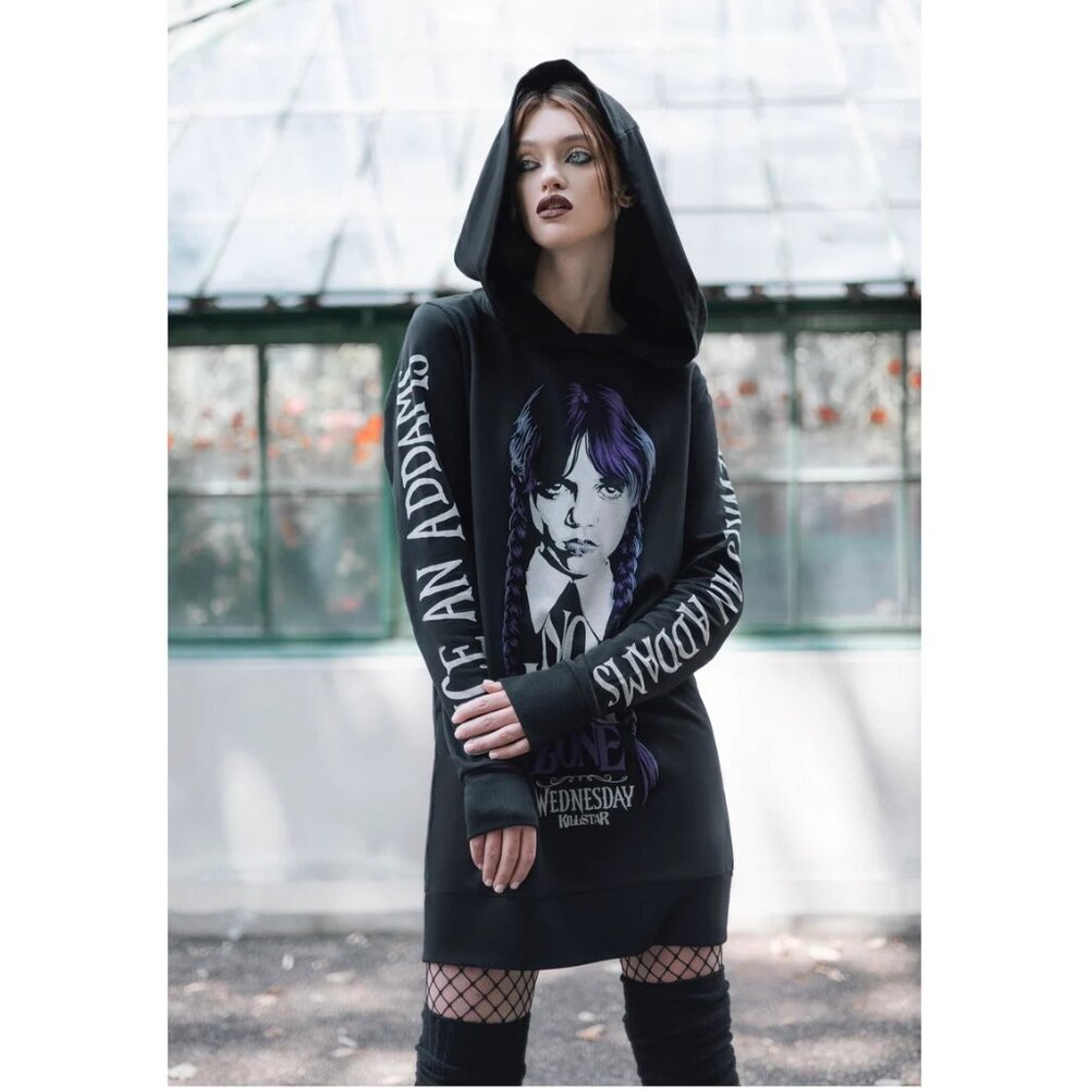 Killstar x Wednesday Collab Longline Hoodie Sz M XL No Hug Zone Addams Family